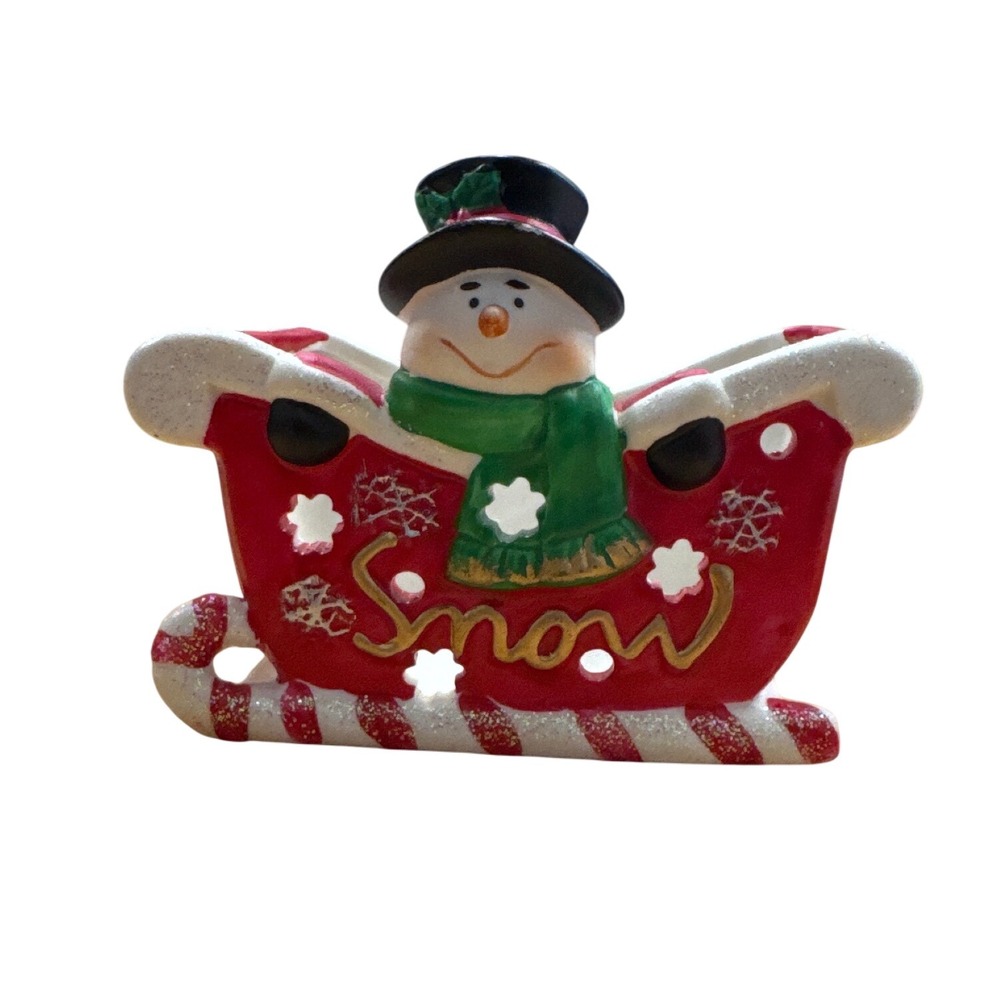 Vintage Snowman Sleigh Candle Holder Christmas Decoration Holiday Decor
